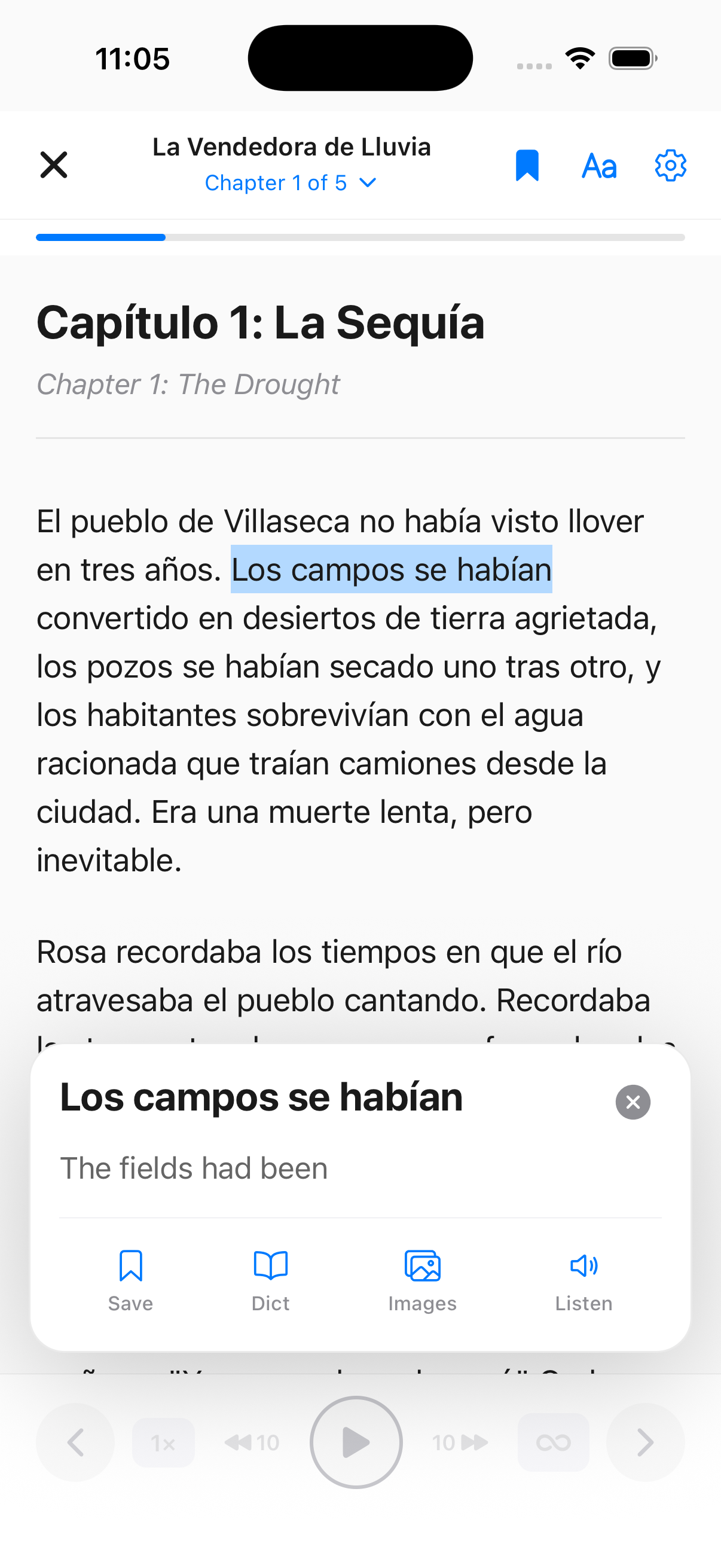 Audiobook reader with tap-to-translate
