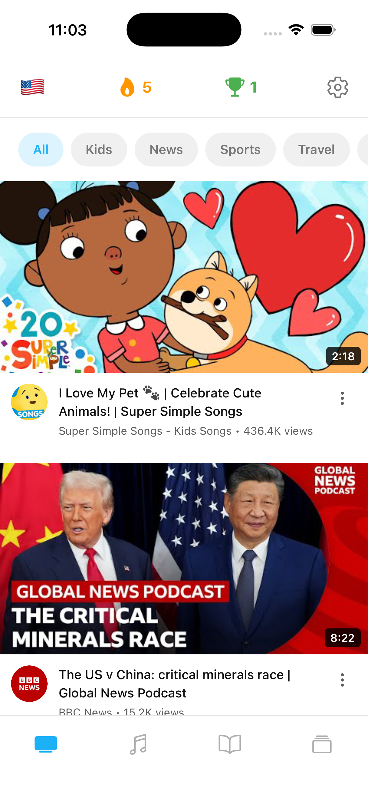Fluency app home screen showing video feed