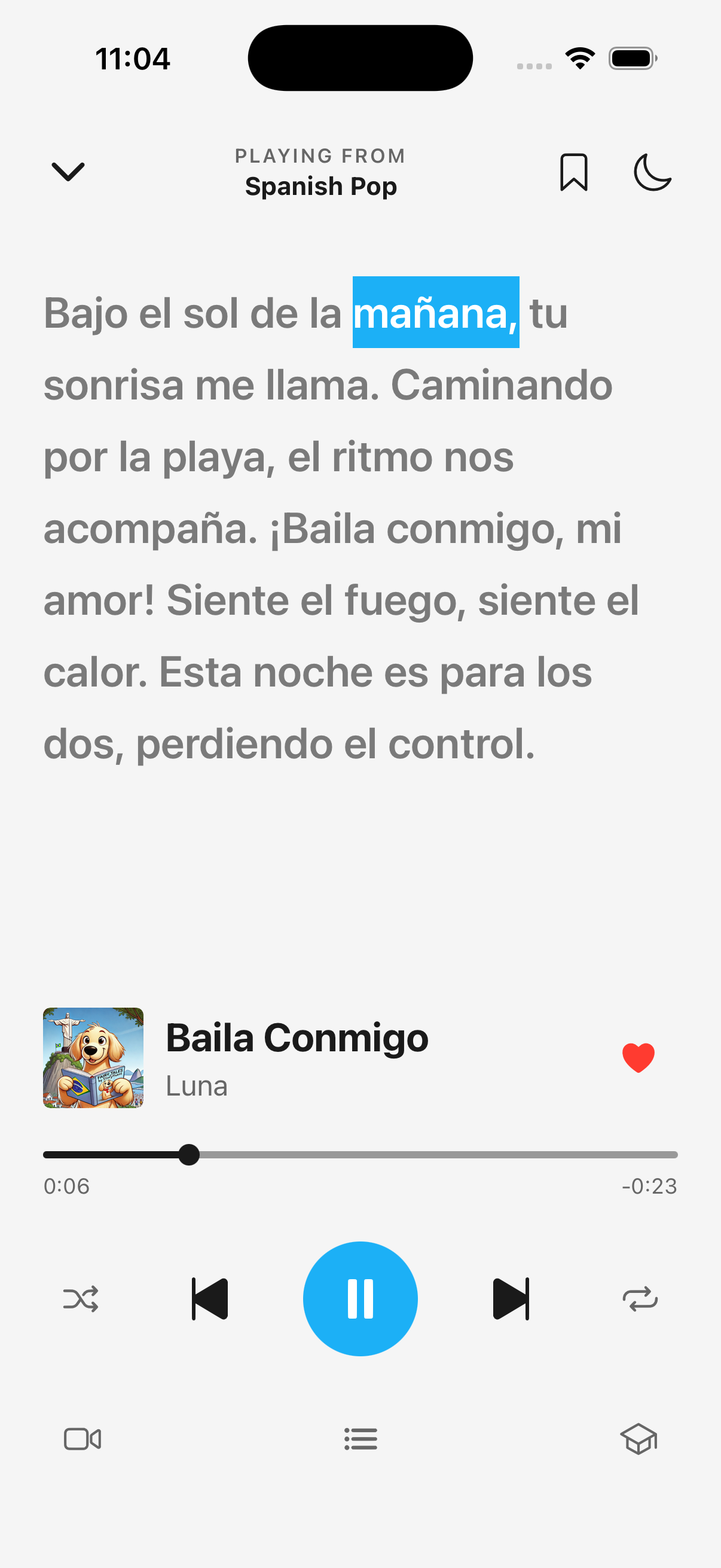Music player with synchronized lyrics